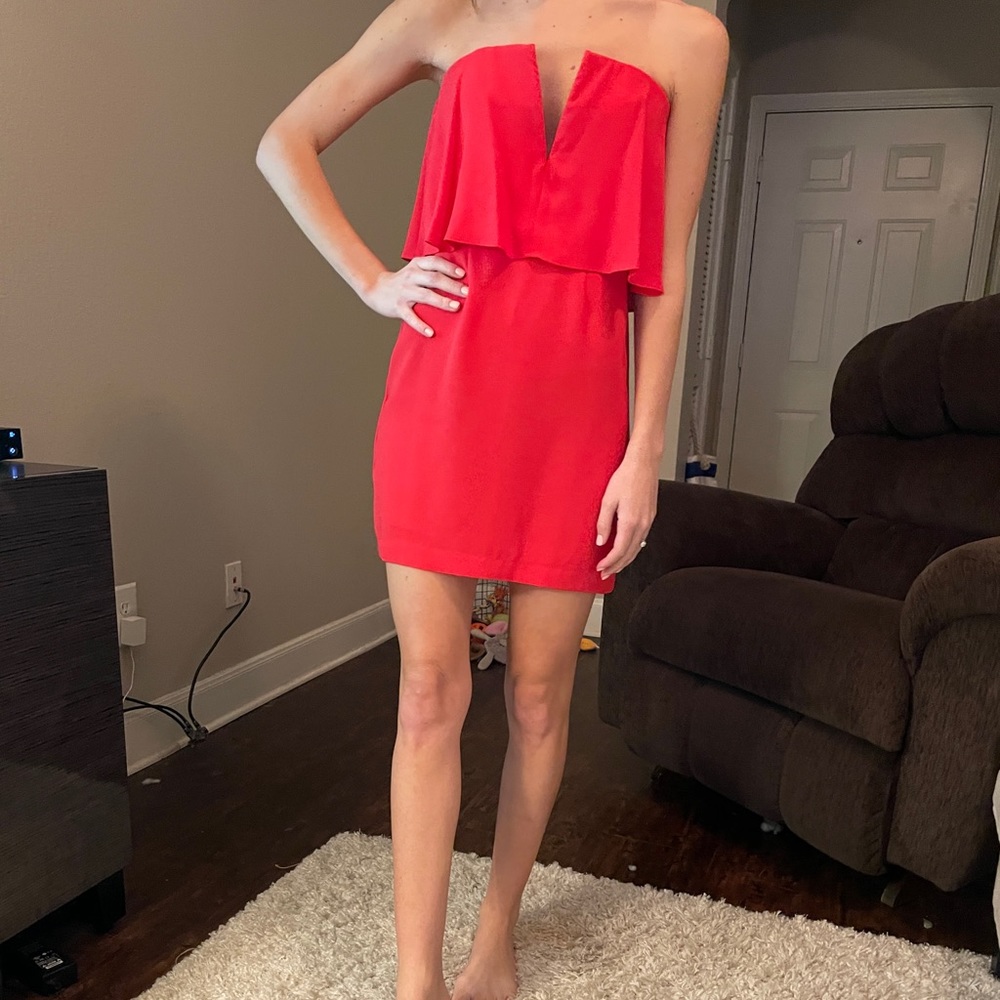 BCBG Strapless Red Deep V Dress